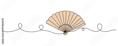 Folding fan opened on continuous line art composition
