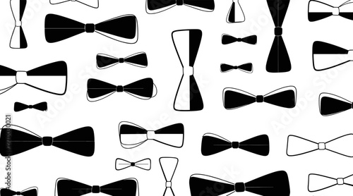 Bow ties assorted in repeating pattern on white background, no seamless