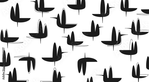 Stylized bird shapes scattered on white seamless background, no seamless