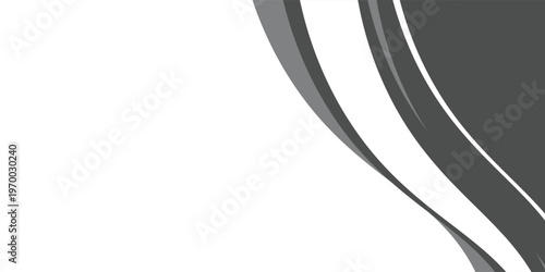 Minimalist black and gray wave vector design with smooth flowing curves at the bottom, transitioning into a clean white background.
