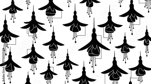 Hanging bell flower silhouettes forming repeating pattern background, no seamless