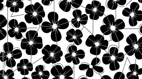 Pansy flower petals overlapping and connected in black white pattern, no seamless