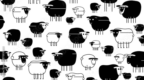 Sheep silhouettes scattered across seamless pattern on white background, no seamless