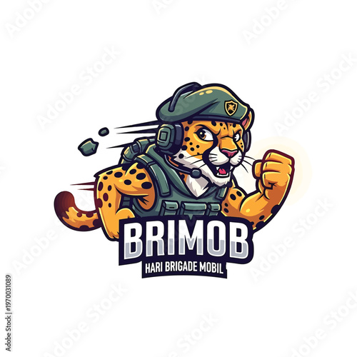 Brimob Hari Brigade Mobil Leopard mascot in military gear