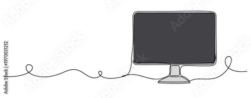 Computer monitor turned off on simple white surface. no editable stroke