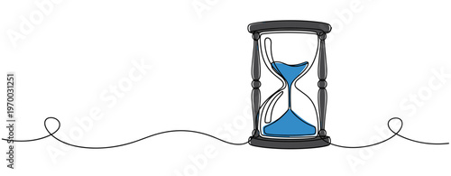 Hourglass measuring time with blue sand on white background. no editable stroke