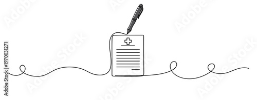 Medical form being signed with pen on white background. no editable stroke