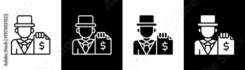Debt Collector Icon Of Line Black And White Style Vector Illustrationn