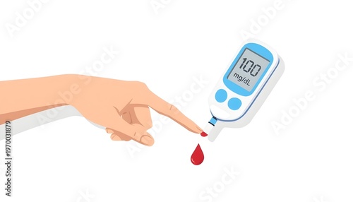 A hand pricking a finger with a blood glucose meter to check blood sugar levels