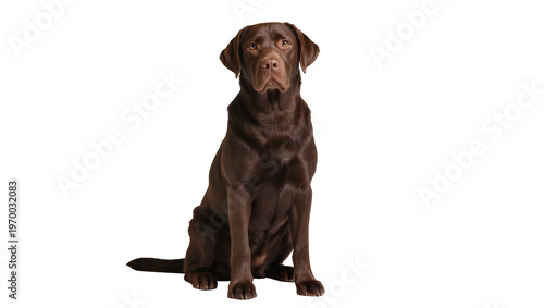 Fotografía Chocolate Labrador Retriever sitting attentively, gazing forward with soft brown