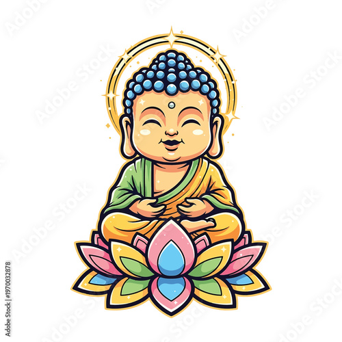 Buddha statue sitting in lotus flower for meditation and peace