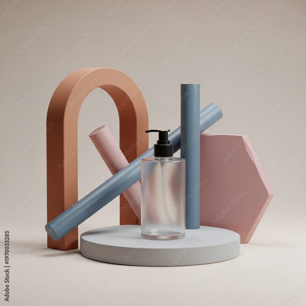 custom made wallpaper toronto digitalModern Skincare Bottle Display with Abstract Pastel Shapes