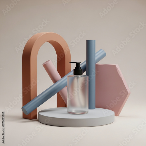 Wallpaper Mural Modern Skincare Bottle Display with Abstract Pastel Shapes Torontodigital.ca