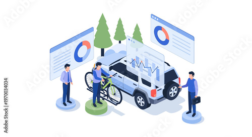 Isometric SUV Adventure Trip and Business Data Analytics