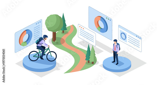 Isometric Bicycle Adventure Path with Business Data Analysis