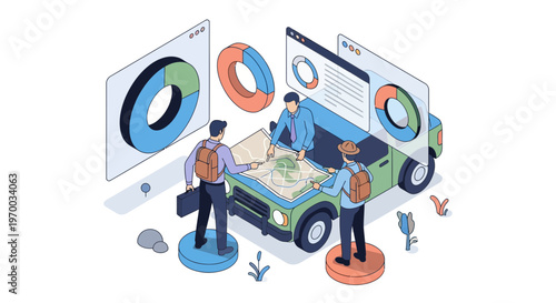 Isometric Vector Concept of Data Driven Navigation and Adventure