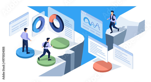 Business Adventure and Data Analysis Isometric Mountain Concept
