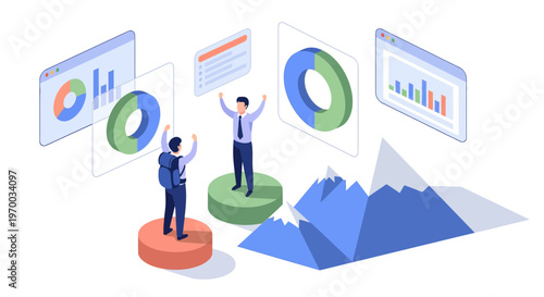 Isometric Business Success at the Peak with Data Analytics