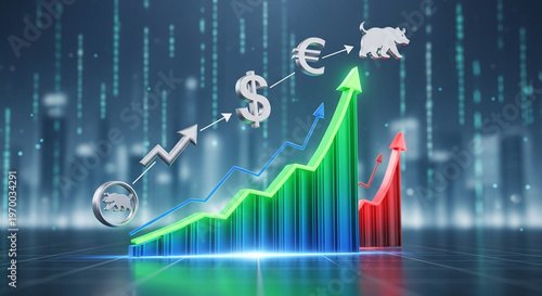 Wallpaper Mural Global Market Trends Growth, Decline, Currencies, Bull and Bear Symbols Torontodigital.ca