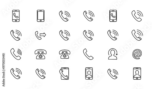 Minimal phone and call icon vector set smartphone contact symbols outline collection for app and UI design