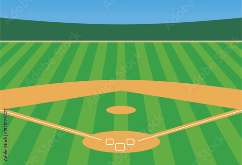 Vector baseball diamond close-up baseball field at daytime sky with infield dirt and outfield grass stock illustration