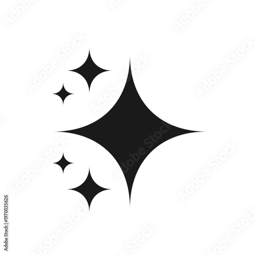 Four sparkling star icons set — glitter sparkle symbols on transparent background