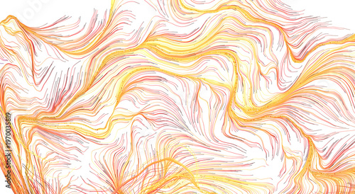 Dynamic abstract art featuring golden and red lines, perfect for backgrounds and designs. Energetic