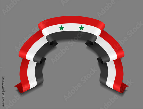 Syrian flag circular wavy ribbon, symbolizing national pride, ideal for patriotic badges, certificates, or cultural design themes. Vector illustration.