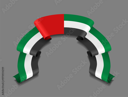 United Arab Emirates flag circular wavy ribbon, symbolizing national pride, ideal for patriotic badges, certificates, or cultural design themes. Vector illustration.