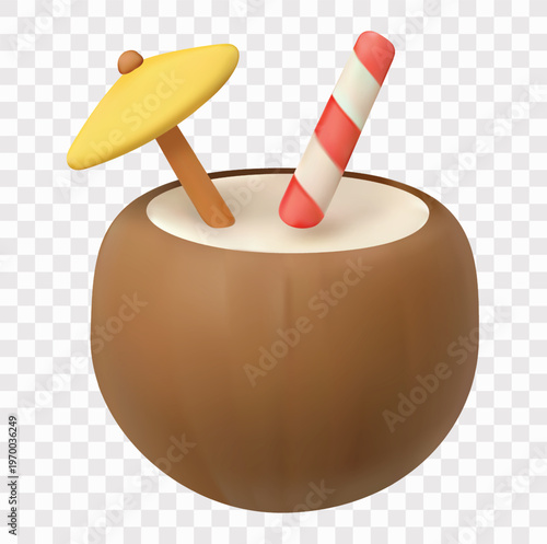 Photography Summer Beach and Travel Essentials Vector Icon Set | 3D icon set | a coconut dri