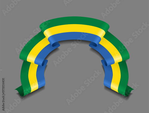 Gabon flag circular wavy ribbon, symbolizing national pride, ideal for patriotic badges, certificates, or cultural design themes. Vector illustration.
