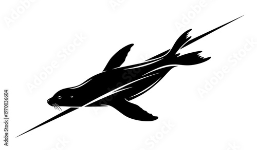 Swimming sea lion silhouette in motion isolated on white background ocean wildlife vector design