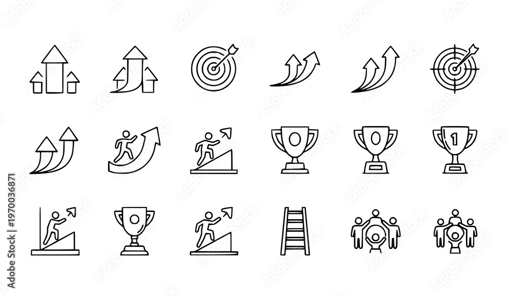 Fototapeta premium Minimal Success Icons – Career Growth Business Outline Vector Symbols