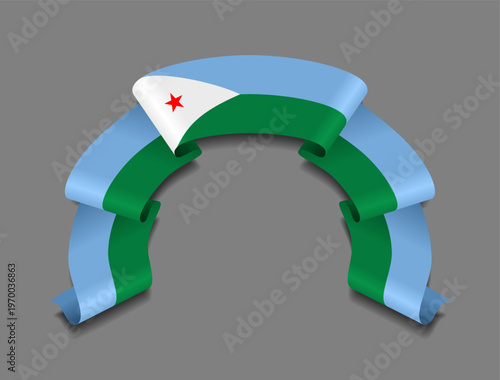Djibouti flag circular wavy ribbon, symbolizing national pride, ideal for patriotic badges, certificates, or cultural design themes. Vector illustration.