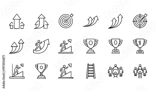 Minimal Success Icons – Career Growth Business Outline Vector Symbols