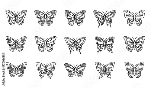 Butterfly Outline Icons – Minimal Wing Line Vector Illustration Set