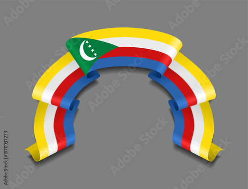 Comoros flag circular wavy ribbon, symbolizing national pride, ideal for patriotic badges, certificates, or cultural design themes. Vector illustration.