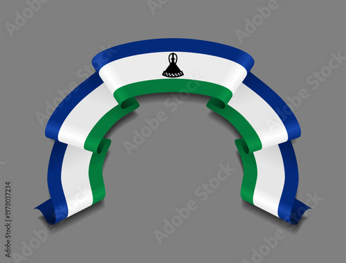 Lesotho flag circular wavy ribbon, symbolizing national pride, ideal for patriotic badges, certificates, or cultural design themes. Vector illustration.