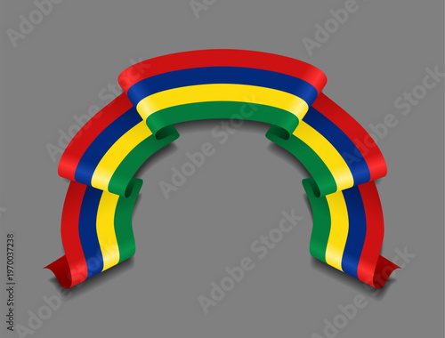 Mauritius flag circular wavy ribbon, symbolizing national pride, ideal for patriotic badges, certificates, or cultural design themes. Vector illustration.