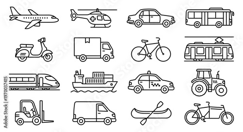 travel transport icon set in line style