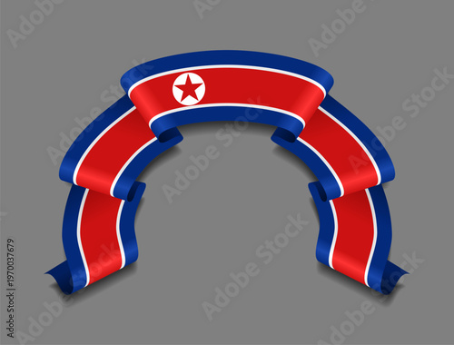 North Korean flag circular wavy ribbon, symbolizing national pride, ideal for patriotic badges, certificates, or cultural design themes. Vector illustration.