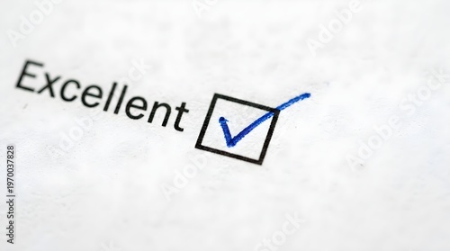 Hand Marking Excellent Checkbox on Feedback Rating Form with Marker in Bright White Space Minimalist Design good average bad photo space.
