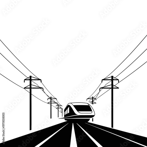 Modern High-Speed Train Approaching on Railway Tracks Illustration.