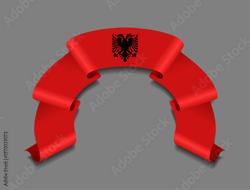 Albanian flag circular wavy ribbon, symbolizing national pride, ideal for patriotic badges, certificates, or cultural design themes. Vector illustration.