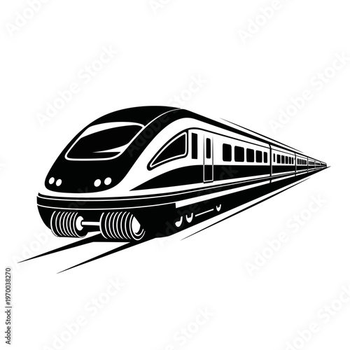 Modern High-Speed Train Vector Illustration in Black and White.