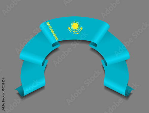 Kazakhstan flag circular wavy ribbon, symbolizing national pride, ideal for patriotic badges, certificates, or cultural design themes. Vector illustration.