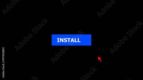 Foto Click on install button with computer red arrow cursor, Button Click or press cancel button on transparent white color 4k illustration