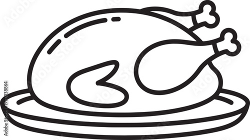 Roasted whole chicken or turkey on plate vector illustration minimal design thanksgiving christmas