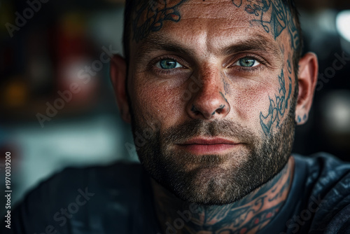 portrait of a man showcasing his tattoos, Generative AI
