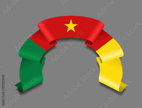 Cameroon flag circular wavy ribbon, symbolizing national pride, ideal for patriotic badges, certificates, or cultural design themes. Vector illustration.